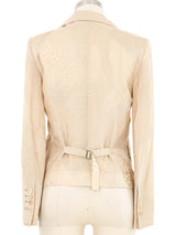 Ann Demeulemeester Beige Embroidered Tailored Silk Blazer Jacket arcadeshops.com