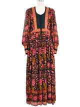 Ritu Kumar Fuchsia Silk Block Print Floral Maxi Dress Dress arcadeshops.com