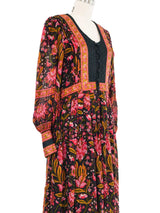 Ritu Kumar Fuchsia Silk Block Print Floral Maxi Dress Dress arcadeshops.com