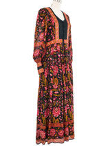 Ritu Kumar Fuchsia Silk Block Print Floral Maxi Dress Dress arcadeshops.com
