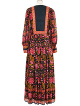 Ritu Kumar Fuchsia Silk Block Print Floral Maxi Dress Dress arcadeshops.com