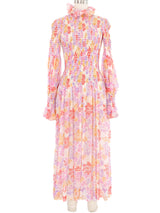 Adolfo Watercolor Smocked Chiffon Midi Dress Dress arcadeshops.com