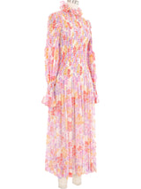 Adolfo Watercolor Smocked Chiffon Midi Dress Dress arcadeshops.com