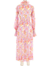 Adolfo Watercolor Smocked Chiffon Midi Dress Dress arcadeshops.com
