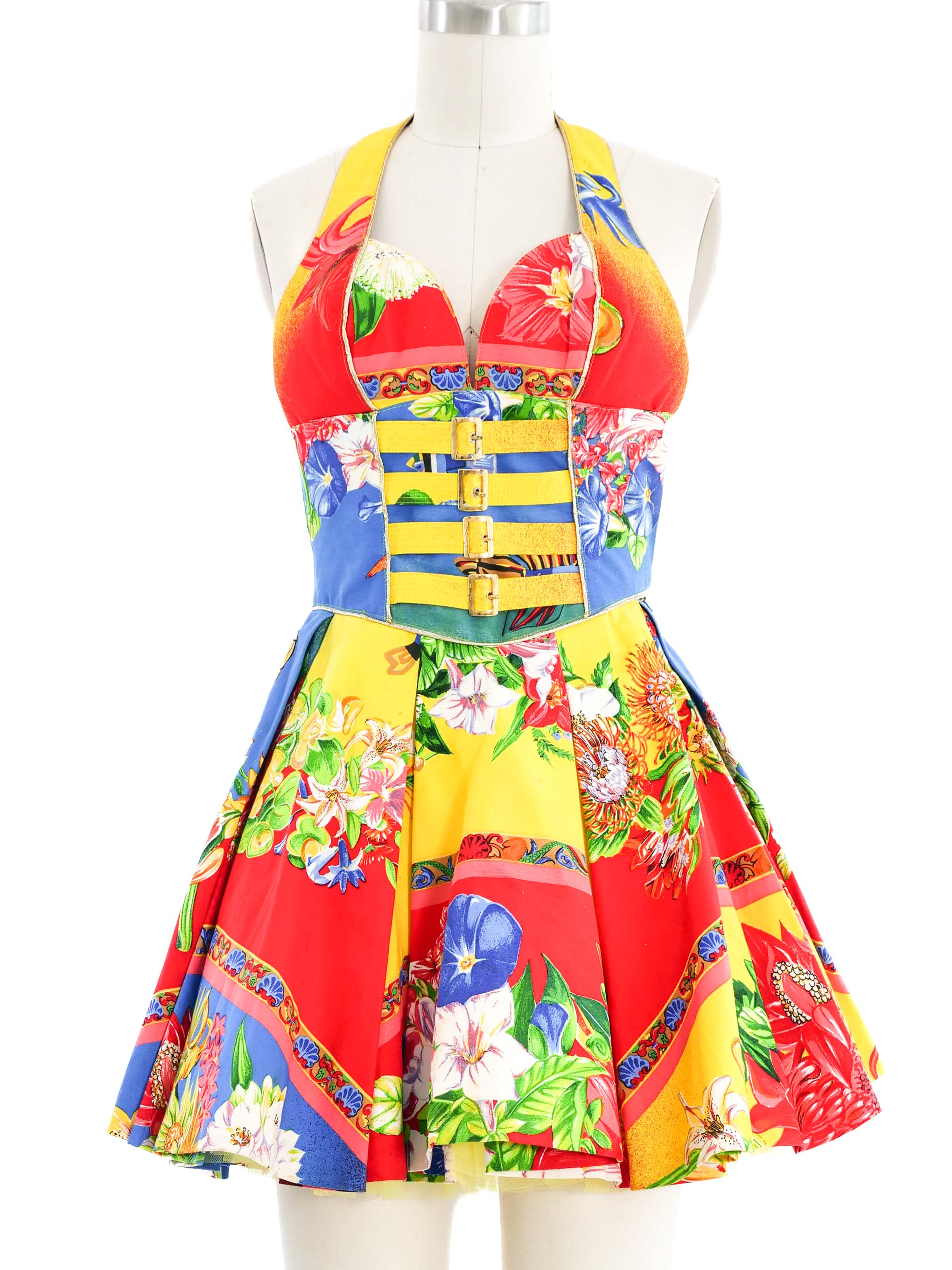 1993 Versus Gianni Versace Floral Print Halter Dress