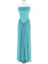 Vicky Tiel Teal Mesh Bustier Gown Dress arcadeshops.com