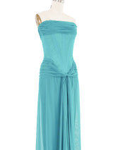 Vicky Tiel Teal Mesh Bustier Gown Dress arcadeshops.com