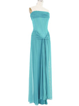 Vicky Tiel Teal Mesh Bustier Gown Dress arcadeshops.com