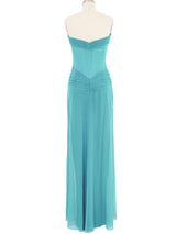 Vicky Tiel Teal Mesh Bustier Gown Dress arcadeshops.com