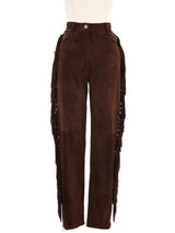 Fendi Brown Suede Fringe Trimmed Trousers Bottom arcadeshops.com