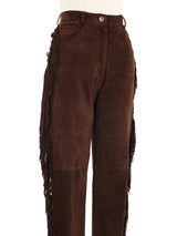 Fendi Brown Suede Fringe Trimmed Trousers Bottom arcadeshops.com