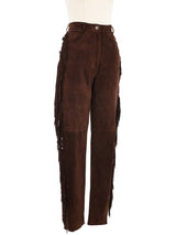 Fendi Brown Suede Fringe Trimmed Trousers Bottom arcadeshops.com