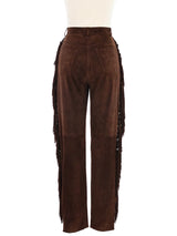 Fendi Brown Suede Fringe Trimmed Trousers Bottom arcadeshops.com