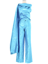 2000 Jean Paul Gaultier Metallic Blue Wrap Ensemble Suit arcadeshops.com