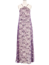 1998 Chanel Sheer Overlay Floral Printed Halter Gown Dress arcadeshops.com