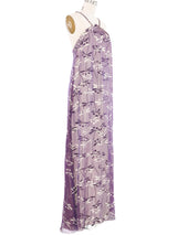 1998 Chanel Sheer Overlay Floral Printed Halter Gown Dress arcadeshops.com