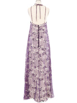 1998 Chanel Sheer Overlay Floral Printed Halter Gown Dress arcadeshops.com