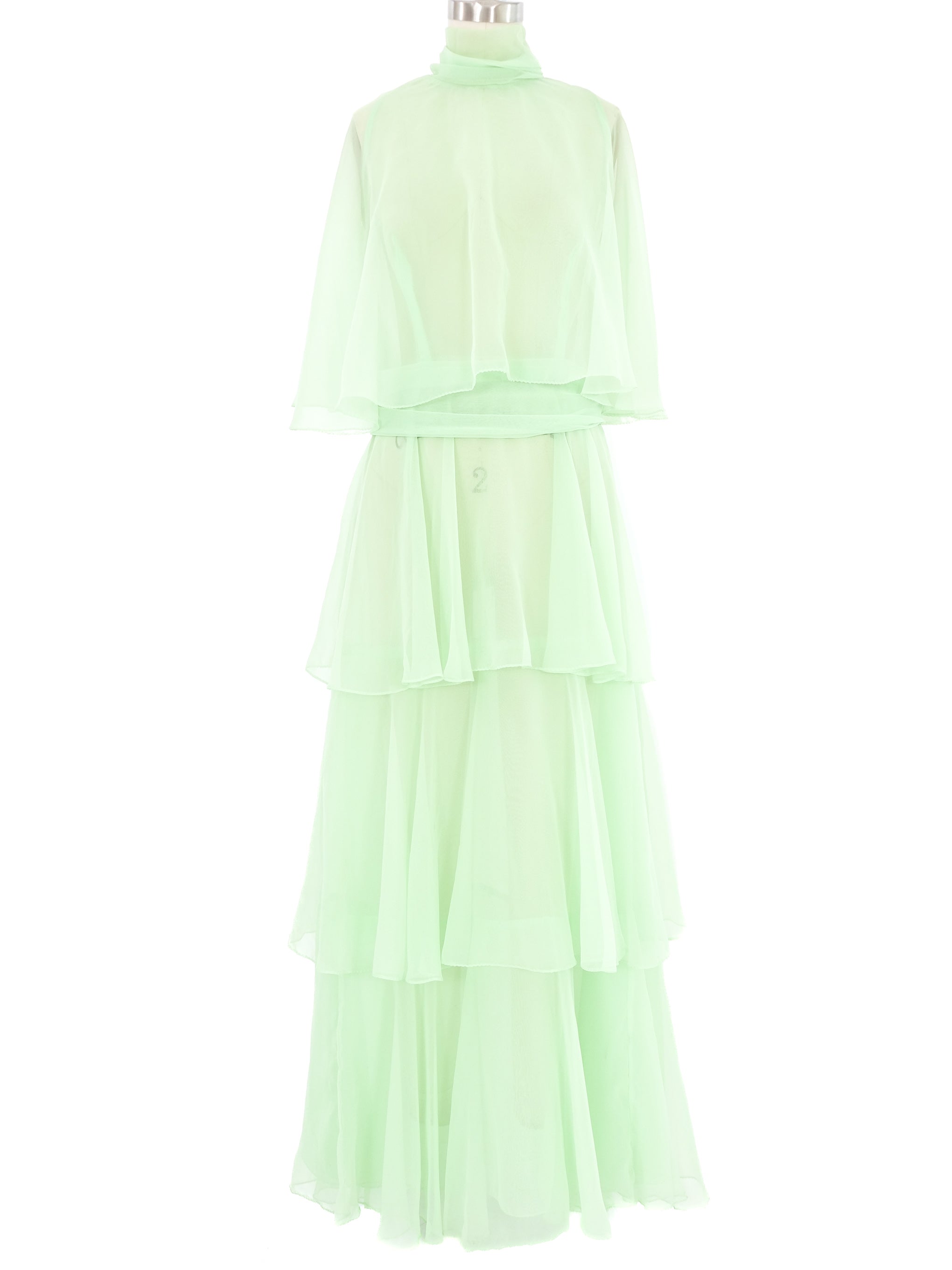 Cascading Ruffle Chiffon Floor Length Gown Vintage Mauve