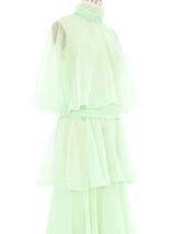 1970s Pistachio Chiffon Tiered Ruffle Gown Dress arcadeshops.com