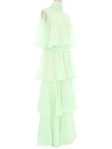 1970s Pistachio Chiffon Tiered Ruffle Gown Dress arcadeshops.com