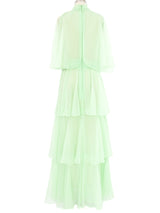 1970s Pistachio Chiffon Tiered Ruffle Gown Dress arcadeshops.com