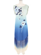 Blue Floral Embroidered Fringed Silk Dress Dress arcadeshops.com