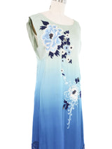 Blue Floral Embroidered Fringed Silk Dress Dress arcadeshops.com