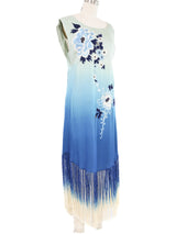 Blue Floral Embroidered Fringed Silk Dress Dress arcadeshops.com