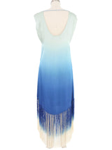 Blue Floral Embroidered Fringed Silk Dress Dress arcadeshops.com
