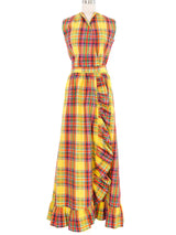Plaid Ruffle Trim Wrap Dress Dress arcadeshops.com