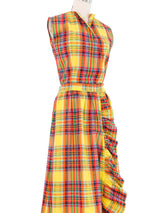 Plaid Ruffle Trim Wrap Dress Dress arcadeshops.com