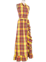 Plaid Ruffle Trim Wrap Dress Dress arcadeshops.com