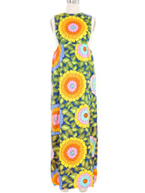 1970s Floral Satin Pinafore Maxi Dress Dress arcadeshops.com