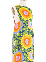 1970s Floral Satin Pinafore Maxi Dress Dress arcadeshops.com