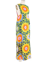 1970s Floral Satin Pinafore Maxi Dress Dress arcadeshops.com
