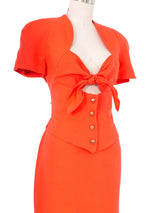 Thierry Mugler Coral Tie Front Skirt Ensemble Suit arcadeshops.com