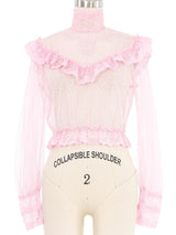 Victorian Style Pink Swiss Dot Lace Mesh Blouse Top arcadeshops.com
