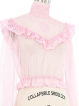 Victorian Style Pink Swiss Dot Lace Mesh Blouse Top arcadeshops.com