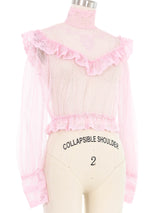 Victorian Style Pink Swiss Dot Lace Mesh Blouse Top arcadeshops.com