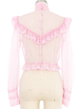 Victorian Style Pink Swiss Dot Lace Mesh Blouse Top arcadeshops.com