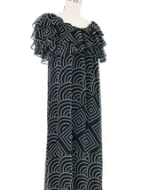 Hanae Mori Black And White Ruffle Off The Shoulder Gown Dress arcadeshops.com