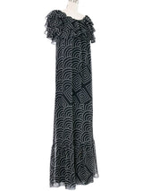 Hanae Mori Black And White Ruffle Off The Shoulder Gown Dress arcadeshops.com