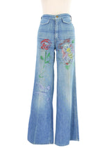 1970s Hand Painted Flared Denim Pants Bottom arcadeshops.com