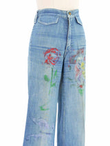1970s Hand Painted Flared Denim Pants Bottom arcadeshops.com