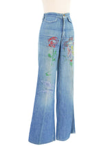 1970s Hand Painted Flared Denim Pants Bottom arcadeshops.com
