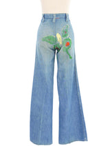 1970s Hand Painted Flared Denim Pants Bottom arcadeshops.com