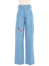 Strawberry Patch Flared Denim Pants Bottom arcadeshops.com