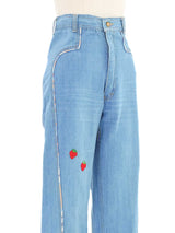 Strawberry Patch Flared Denim Pants Bottom arcadeshops.com