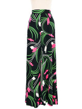 1970s Floral Printed Black Jersey Palazzo Pants Bottom arcadeshops.com