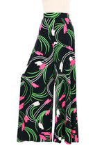 1970s Floral Printed Black Jersey Palazzo Pants Bottom arcadeshops.com